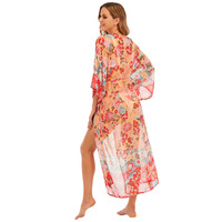 Kaftan de plage en mousseline de soie à nouer, imprimé floral, manches longues, col en V, séchage rapide, taille unique, sexy, pour femme
