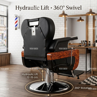 Fauteuil de Barbier Vintage Robuste Entièrement Inclinable Hydraulique avec Panneau en Bois Nervuré pour Salon de Coiffure