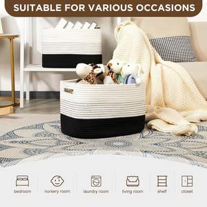 Handmade 3 Pack Toys <b>Storage</b> Bins Cotton Rope Woven Basket Nursery <b>Cube</b> Bin Cloth <b>Storage</b> Basket With Handles <b>for</b> Organizing - Product Image 4