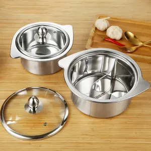 Neues Design Silber Küche Kleiner Suppen topf Edelstahl Shabu Shabu Induktion Hot Pot Mit SS Doppel ohr griffen