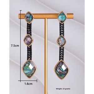 Boucles d'oreilles originales rétro en coquille d'ormeau pour femmes, boucles d'oreilles pendantes en nacre texturée de style occidental - Product Image 3