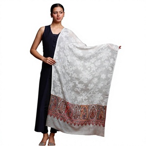Châle en laine d'Angora tissé à la main sur mesure pour femme, 28 x 80 pouces, motif cachemire tropical, écharpe d'hiver - Product Image 1