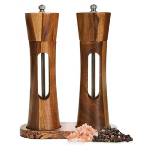 ชุดที่บดเกลือและพริกไทยไม้อะคาเซีย2ชิ้นชุดที่บดเกลือพริกไทยไม้8นิ้วทันสมัยพร้อมถาด - Product Image 1