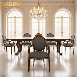 Silla de Comedor Hecha a Mano de Lujo, Inspirada en el Estilo Europeo, con Estructura de Madera Maciza, Adornos de Hoja de Oro y <span class=keywords><strong>Asiento</strong></span> de Terciopelo Azul Vintage - Product Image 5