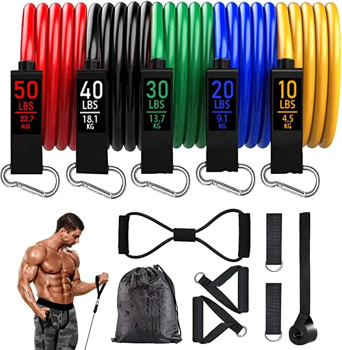 Wholesale Custom Logo Set Gymnastic Sport Pull Rope 2022 Body Fitness Exercise Tube 11 pcs Set