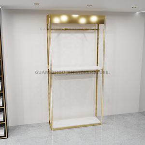 Présentoir pour magasin de vêtements Fashion Man Logo personnalisé <span class=keywords><strong>Design</strong></span> Métal Doré Étagères à suspendre pour vêtements Stand - Product Image 4