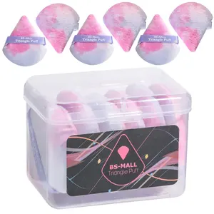 BS-MALL 6PCS Velvet Triangle Powder Puff Fancy Color Extra Thick Soft Loose Mineral Body Powder Makeup Puff with Container