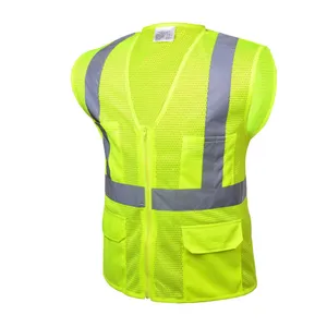 Gilet de sécurité réfléchissant pour la construction et la circulation, personnalisé ODM, avec bandes haute visibilité, en maille, fermeture éclair et multiples poches - Product Image 1