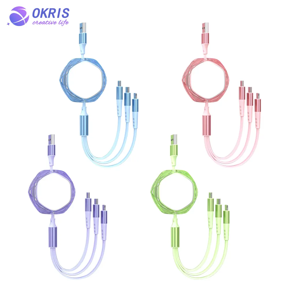 다른 디자인의 멀티 충전기 블랭크 승화 3 in 1 범용 충전 코드 대부분의 전화와 호환되는 빠른 USB 케이블