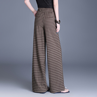 Pantalons pour femmes, taille haute, motif à carreaux, plissés, jambes larges, coupe droite, tissu de haute qualité, fournisseur vérifié