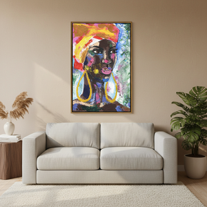 Bold Expressionist Portrait: Vibrant Afro Decor Printed <b>Canvas</b> Art,GOLD <b>FRAMED</b> <b>CANVAS</b> - Product Image 3