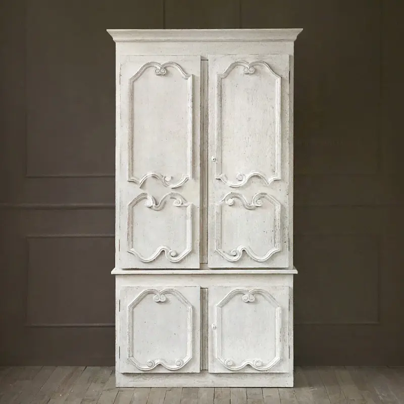 High quality bedroom furniture French style retro white double door solid wood wardrobe