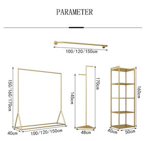 Estante de exhibición de ropa de secado de Metal dorado moderno, colgador de pared, estantes de exhibición de tienda de ropa - Product Image 4