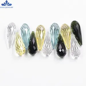 Cheap Price Long Drop Shape 11x30MM Faceted White Black Yellow Blue Color Glass Gemstone With Top Half Hole