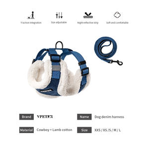 Collar de galgo personalizado arnés de pecho <span class=keywords><strong>para</strong></span> gatos ropa ajustable <span class=keywords><strong>para</strong></span> mascotas Sherpa conjunto creativo de arnés de mezclilla <span class=keywords><strong>para</strong></span> perros - Product Image 3