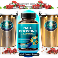 Complément alimentaire OEM NAD+ Booster en capsules, NR Resveratrol, Curcuma, Quercétine, antioxydant, énergie cellulaire, soutien anti-âge, pour adultes.