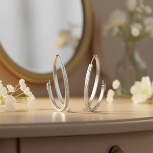 Orecchini a Cerchio E4265 in Oro Bianco, Design Geometrico Unisex, Stile Classico, Gioielli in Lega - Product Image 2