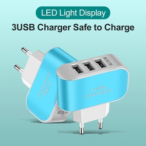 Couleur bonbon 5V 1A <span class=keywords><strong>US</strong></span> EU Plug 3usb <span class=keywords><strong>3</strong></span> Ports USB Wall Home Charger Adaptateur pour IPhone Samsung OPPO Adaptateur de charge avec indicateur - Product Image 2