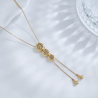 Collana con Pendente in Oro 18K con Diamanti Coltivati in Laboratorio, Tre Lucidi Pendenti a Bolle a Forma di Zucca, Catene Regolabili da Donna, Ciondoli con Diamanti