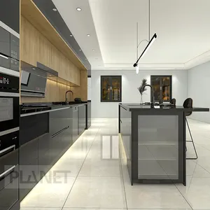 Elegante Design nero dell'armadio da cucina nero laccato lucido bicolore lucido a due colori