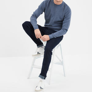 Pull à col rond ajusté en coton et polyamide pour homme, couleur taupe, hiver, séchage rapide, respirant, tricot fin, finition polie, décontracté - Product Image 5