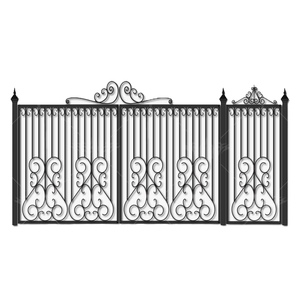 Portail moderne en fer forgé français, portail décoratif en métal pour cour avant, finition noire, portail d'entrée extérieur sécurisé pour villa - Product Image 1