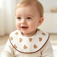 Bavoir pour bébé de style INS, en pur coton, bords surjetés à 360 degrés, imprimé mignon, pour nouveau-né