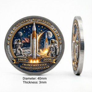 Pièce commémorative 3D en gros sur l'exploration lunaire, « Du premier pas au prochain bond », pièce de collection de la mission spatiale Artemis - Product Image 4