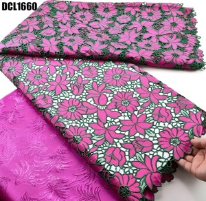 Tela de Encaje Guipur Nigeriano con Cordón y Pedrería, Tela Bordada Aso Ebi para Vestido de Fiesta - Product Image 5