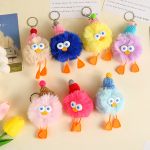 Plush Duck Keychain Pom Pom Pendant Real <b>Rabbit</b> Fur Bag Charm Cartoon <b>Soft</b> <b>Toy</b> Car Keyring Accessory - Product Image 2