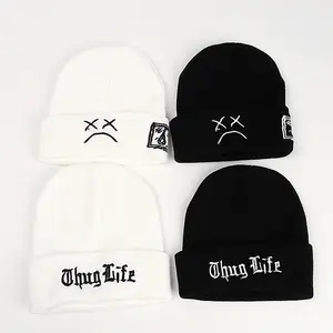 Thug Cuộc Sống Màu Đen Thư Beanie Unisex Thời Trang Hip Hop Mens Beanies Dệt Kim Mũ Cho Phụ Nữ Skullies Gorros Bonnets Hat Cotton Mới