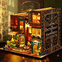 Mayorista: Rincón de lectura de madera estilo retro europeo DIY, modelo de casa de muñecas con escena de libro 3D y luz LED, decoración de escritorio, regalo artesanal