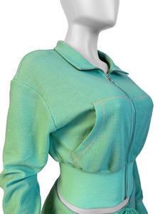 Zip up ceket Flare ter pantolon kadın Waffle termal uzun kollu gömlek özel Loungewear Waffle örgü seti 2 parça Set Sweatsuits - Product Image 2