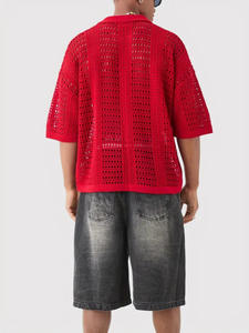 T-shirt tricoté personnalisé été printemps <span class=keywords><strong>maille</strong></span> évider <span class=keywords><strong>pull</strong></span> au Crochet manches courtes col en v tricot chemise au Crochet hommes - Product Image 2