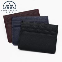 Dompet ramping anti-RFID berbahan kulit saffiano asli, dengan logo cetak khusus mewah dan modis dari Mount Yanzhi, tempat kartu kredit.