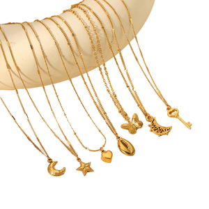 OEM ODM LEPAI Gratis 18K verguld roestvrijstalen schakelsnoer met maan, ster, schelp en vlinder hanger voor dames en kinderen - Product Image 1