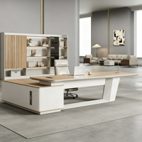 Bureau de direction moderne de luxe en forme de L, blanc, minimaliste, en bois écologique, modulaire, avec armoire de rangement latérale