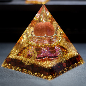 Adorno Piramidal de Cristal con Piedras, Ojo de Tigre Rojo, Resina Epoxi de Vidrio Azul, Decoración para el Hogar, Oficina, Colección de Regalos - Product Image 2