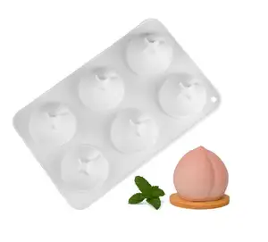 HY 6 Cavity Silicone Peach Shape Mold Mousse Pudding Decorating Cake Mould