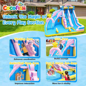Toboggan aquatique gonflable Cocofish Oxford Star Rainbow pour enfants de 3 à 12 ans, avec deux toboggans de <span class=keywords><strong>course</strong></span>, mur d'escalade et piscine à jets d'eau - Product Image 3