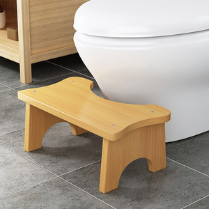 Tabouret de toilette en bois massif, repose-pieds ergonomique pour personnes âgées et enfants, couleur bois marron, taille conventionnelle - Product Image 1
