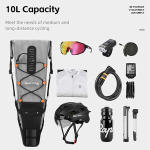 Sacoche de Selle de Vélo Multifonctionnelle Grande Capacité 10L en Polyester Imperméable avec Fermeture Éclair et Sangle Amovible pour Vélo de Route - Product Image 5