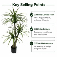 Grand Arbre Artificiel Dracaena à 3 Têtes, Plante Tropicale Réaliste pour Décoration Intérieure Salon Bureau, En Stock, Vente en Gros