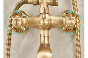 Colonne <span class=keywords><strong>de</strong></span> douche extérieure <span class=keywords><strong>de</strong></span> luxe en laiton brossé, design européen, avec mitigeur mural à double poignée, jets pluie et doux, pour appartement - Product Image 5