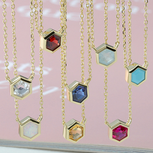 Collar de Plata 925 con Piedra de Nacimiento de Marzo, Geométrico, Hexagonal, Aguamarina, para Regalo de Amigo - Product Image 2