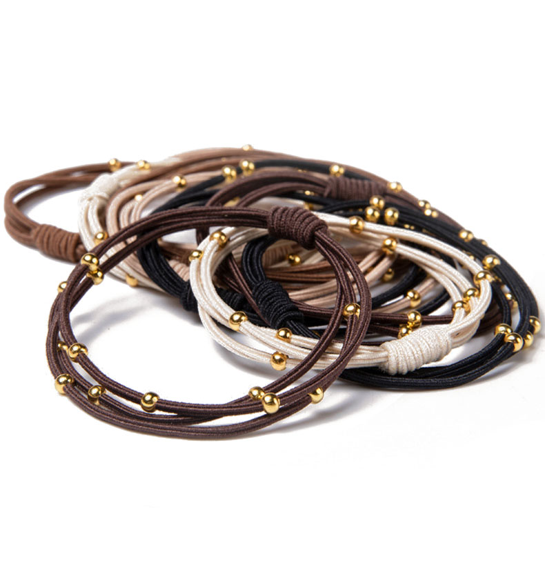 Резинка для волос ручной работы, эластичная резинка, тонкая многослойная резинка для волос с золотыми бусинами для женщин