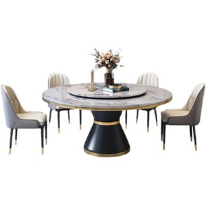 Bàn ăn sang trọng chất lượng cao đặt một bàn ăn gia đình hiện đại và đơn giản và ghế đặt với một bàn xoay - Product Image 1