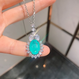 Factory Wholesale Gold Oval Cut 8*12mm Paraiba Cubic Zirconia Vintage Wedding Necklace <b>Earrings</b> Set Eco-friendly Copper CZ - Product Image 3