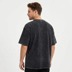 T-shirt en coton lavé surdimensionné pour homme, manches courtes, col rond, couleur unie, style décontracté, tissu jersey - Product Image 2
