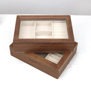 Solid Wood Jewelry <b>Box</b> With Glass Lid Rectangle Storage Organizer For Necklace Ring <b>Earring</b> Household Use - Product Image 3